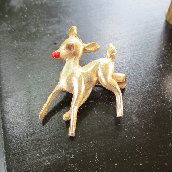 Vintage | Jewelry | Vintage Matte Gold Tone Rudolph The Red Nose ...